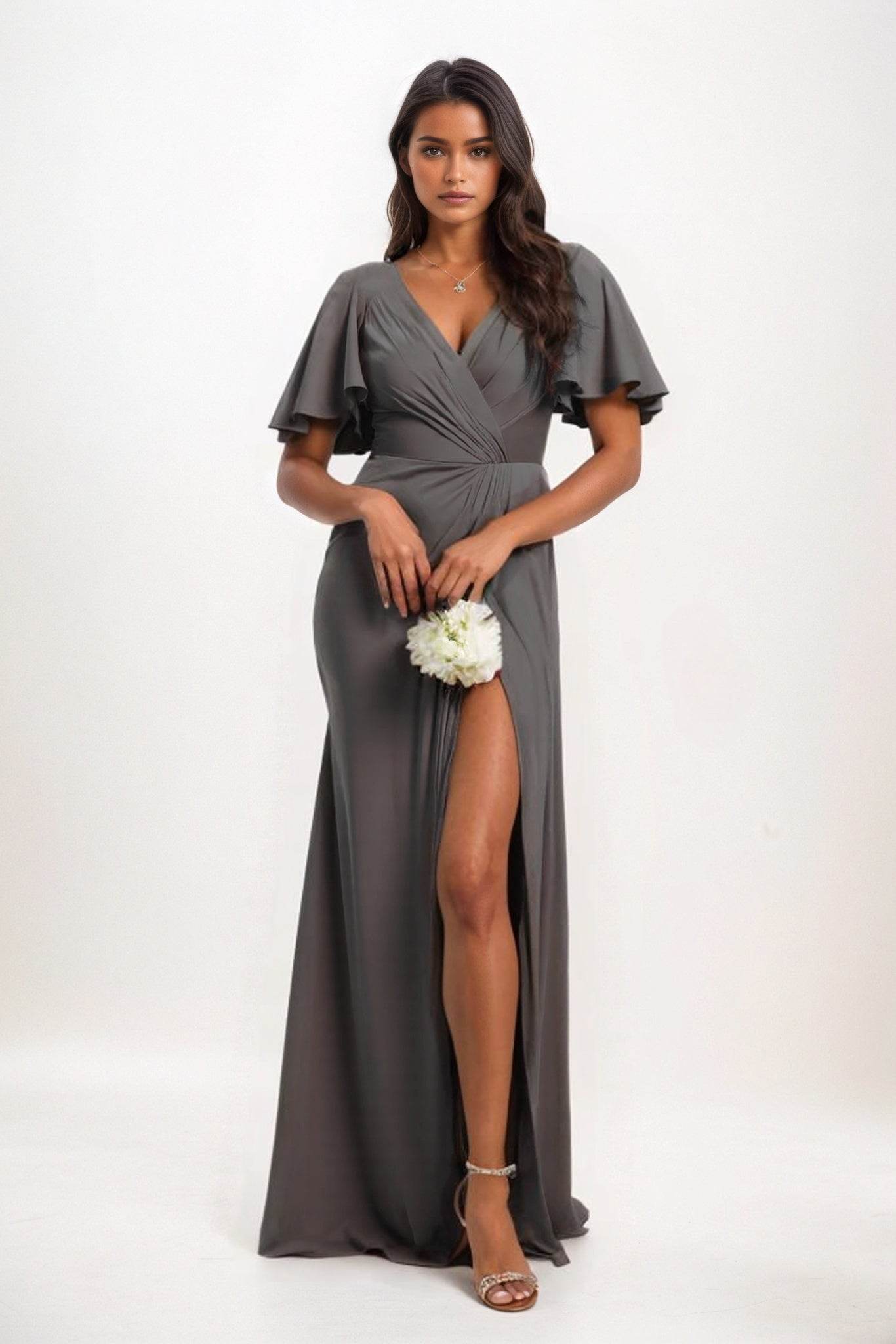 A-Line Maxi Luxe Satin Bridesmaid Dress CB0846 - COCOMELODY